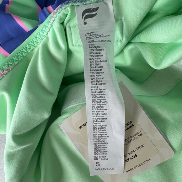 Fabletics Scoop Tie Back One Piece Swimsuit Small Stripe Green Purple - Picture 11 of 11
